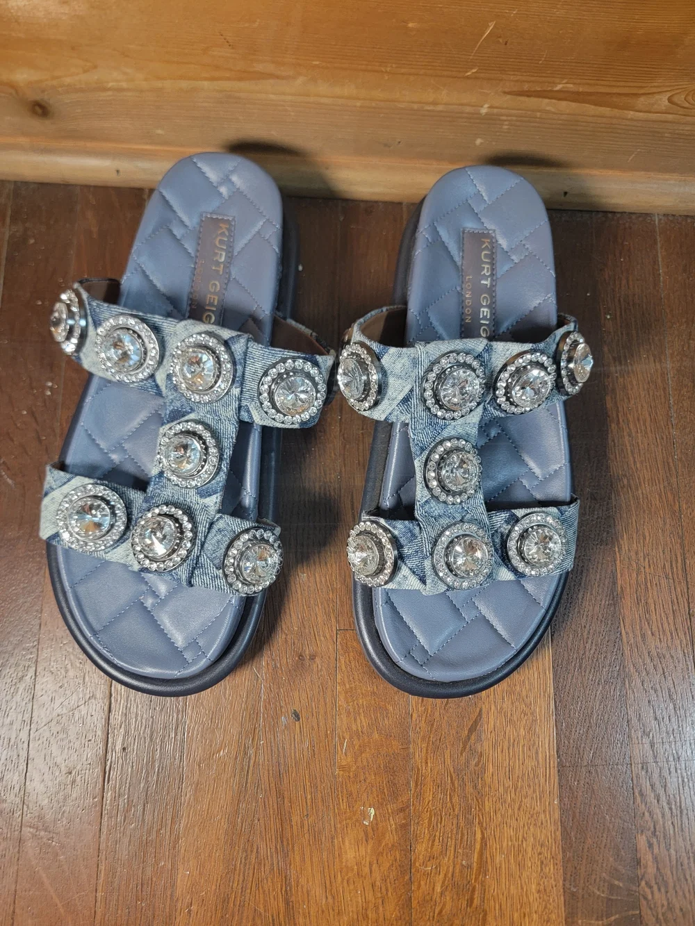 Kurt Geiger Blue Jeweled Slide Sandals